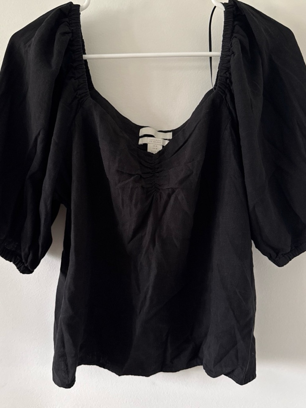 H&M Black Puff-Sleeve Peasant Blouse